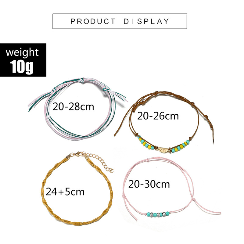 Beach Geometric Alloy cord Braid Unisex Anklet 4 Piece Set