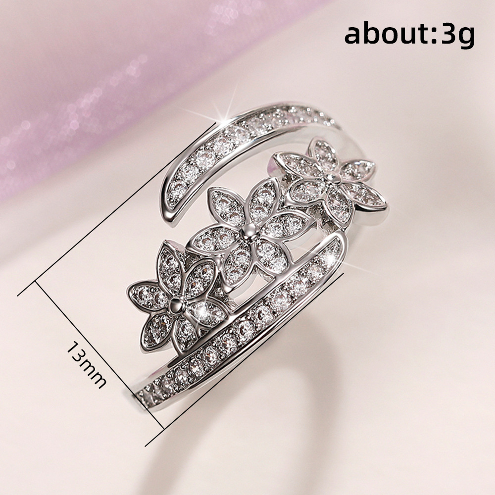 Fashion Flower Copper Inlay Zircon Open Ring 1 Piece