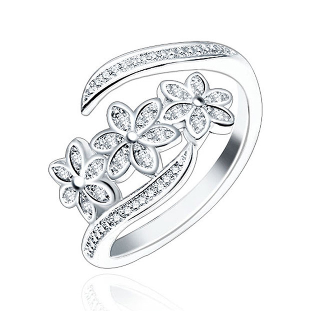 Fashion Flower Copper Inlay Zircon Open Ring 1 Piece