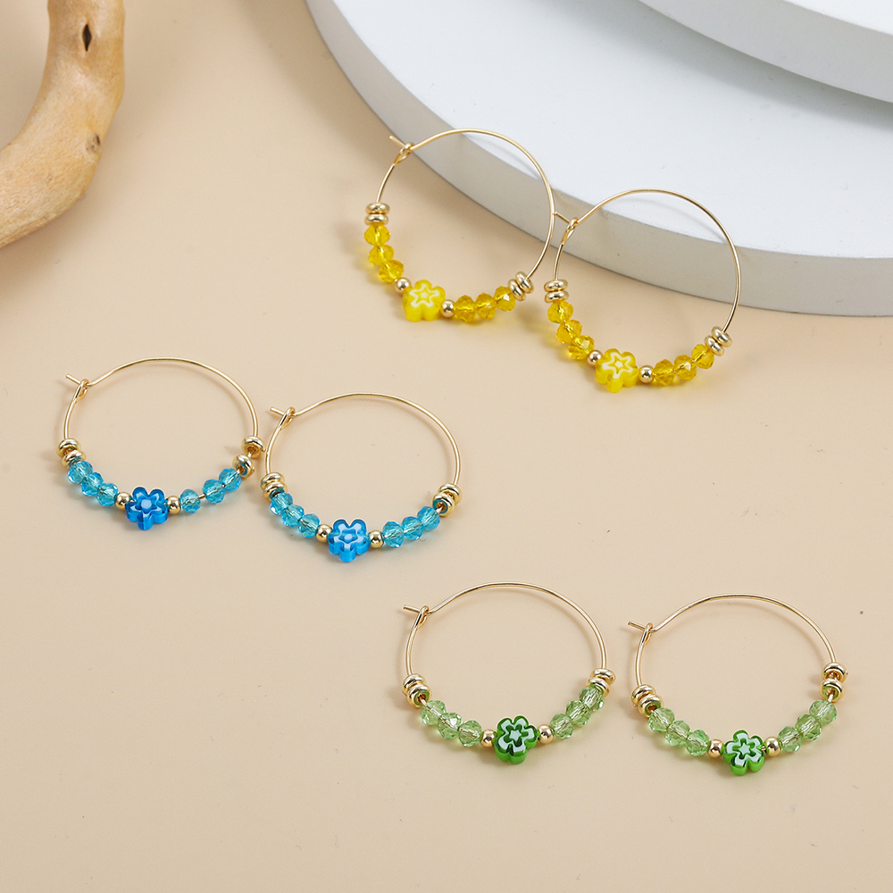 Simple Style Flower Alloy Plastic Beaded Plating Womenu0027S Hoop Earrings 3 Pairs