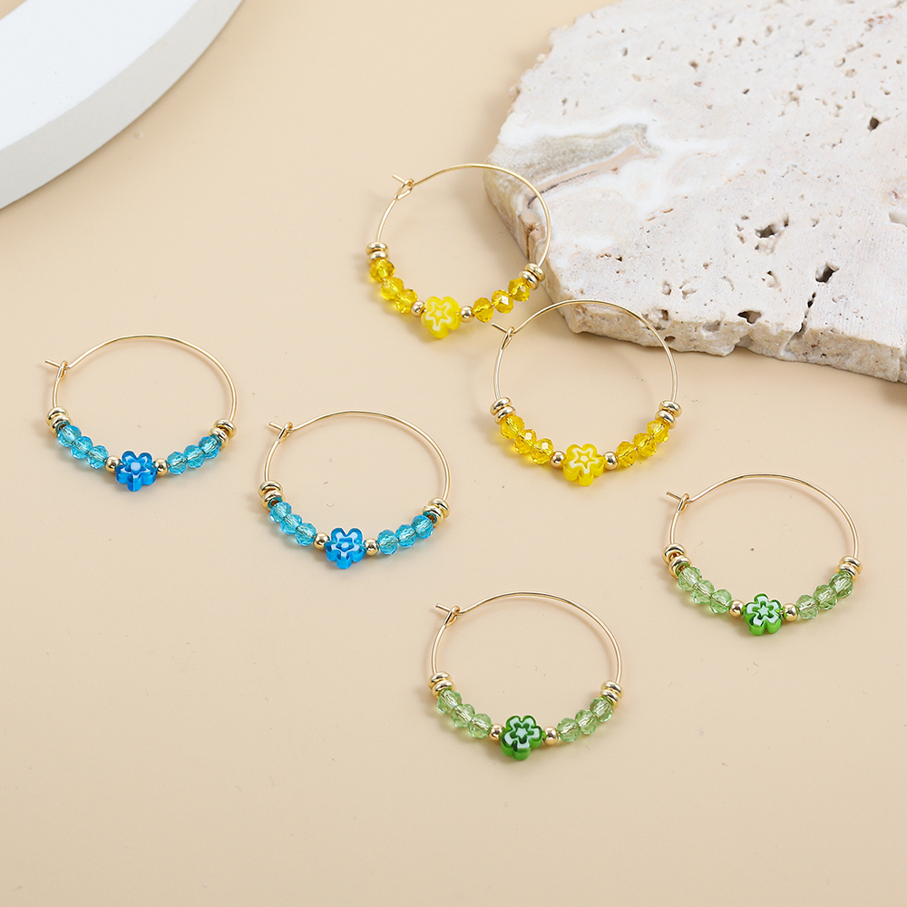 Simple Style Flower Alloy Plastic Beaded Plating Womenu0027S Hoop Earrings 3 Pairs