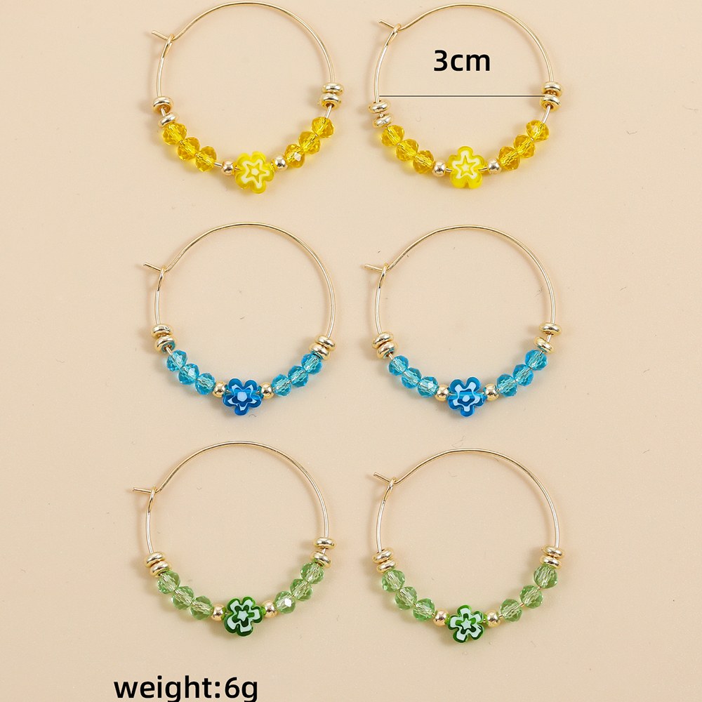 Simple Style Flower Alloy Plastic Beaded Plating Womenu0027S Hoop Earrings 3 Pairs