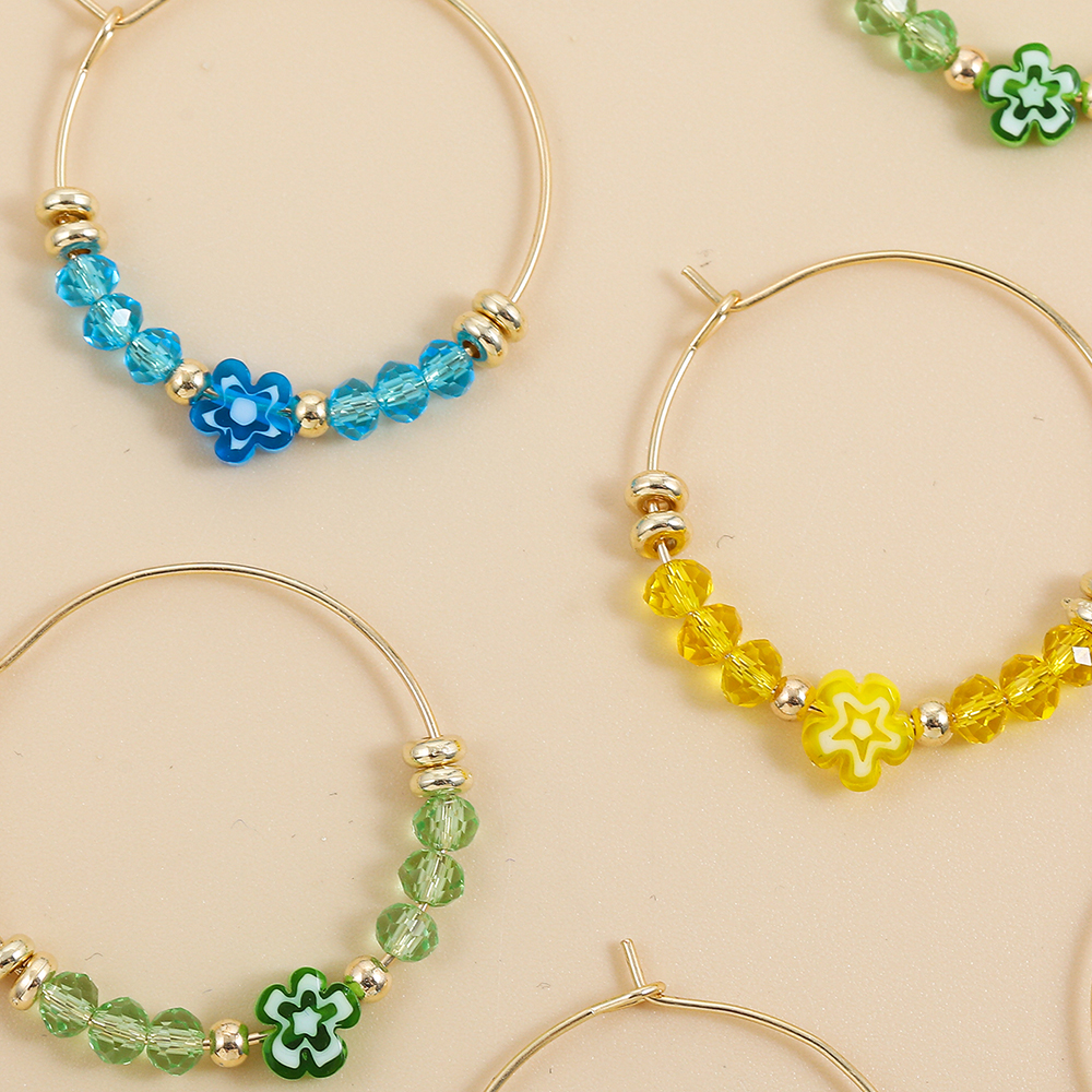 Simple Style Flower Alloy Plastic Beaded Plating Womenu0027S Hoop Earrings 3 Pairs