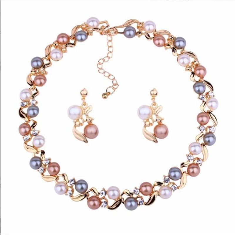 Fashion Geometric Alloy Inlay Artificial Pearls Rhinestones Womenu0027S Necklace 1 Set