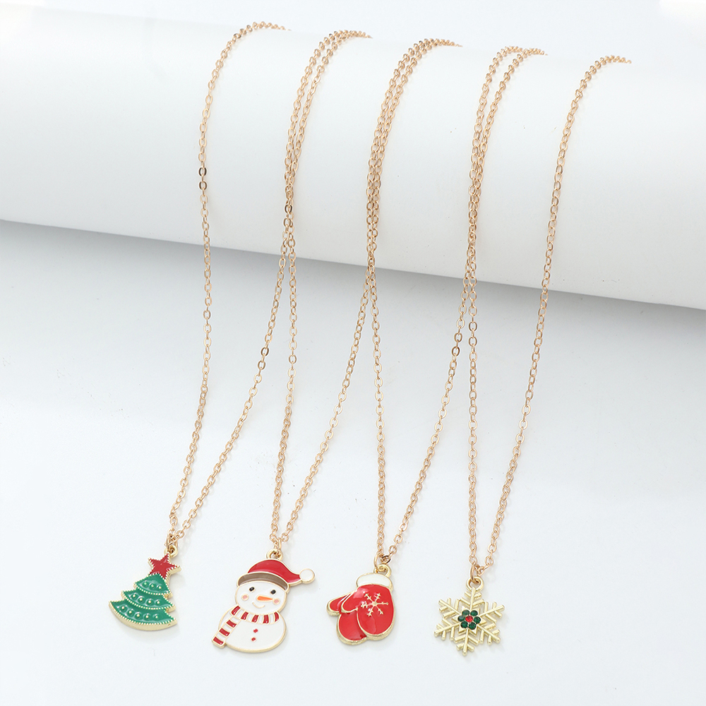 Cute Christmas Tree Snowman Snowflake Alloy Plating Womenu0027S Necklace 4 Pieces