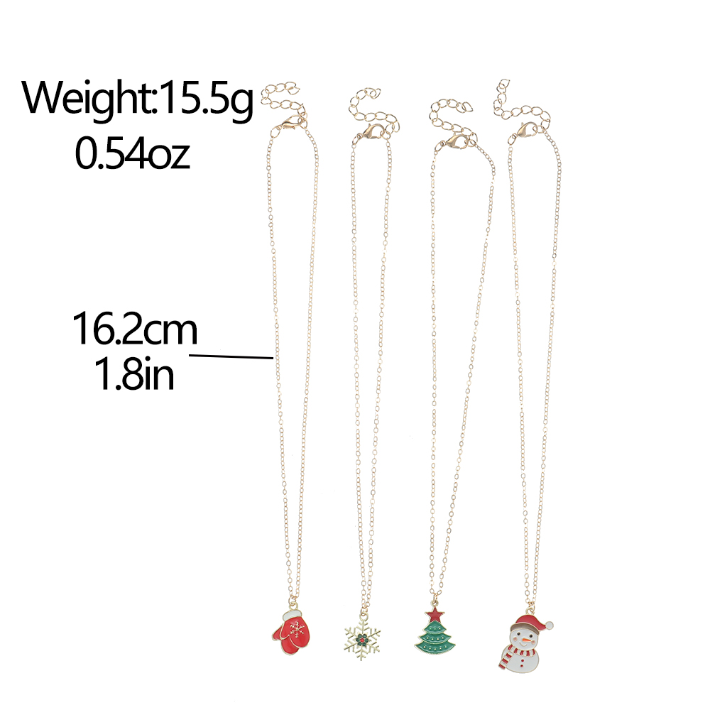 Cute Christmas Tree Snowman Snowflake Alloy Plating Womenu0027S Necklace 4 Pieces