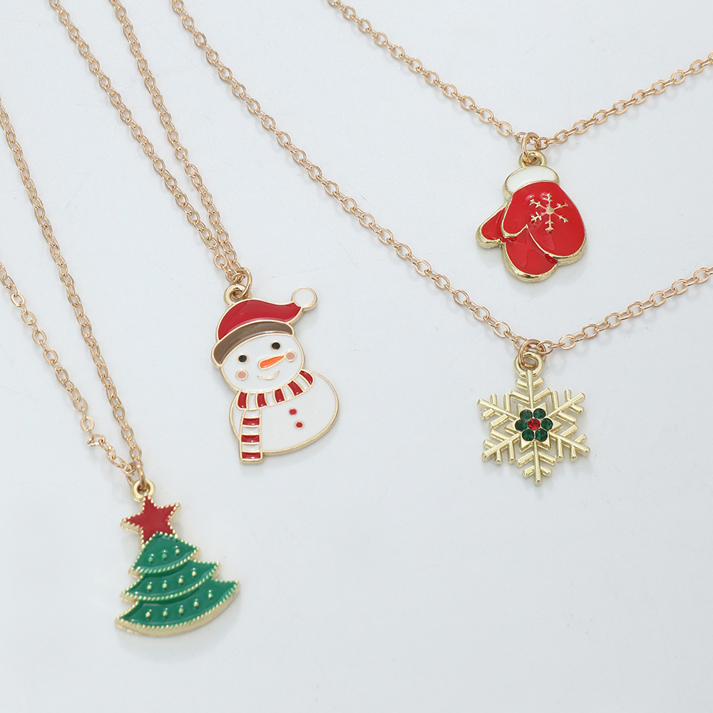 Cute Christmas Tree Snowman Snowflake Alloy Plating Womenu0027S Necklace 4 Pieces