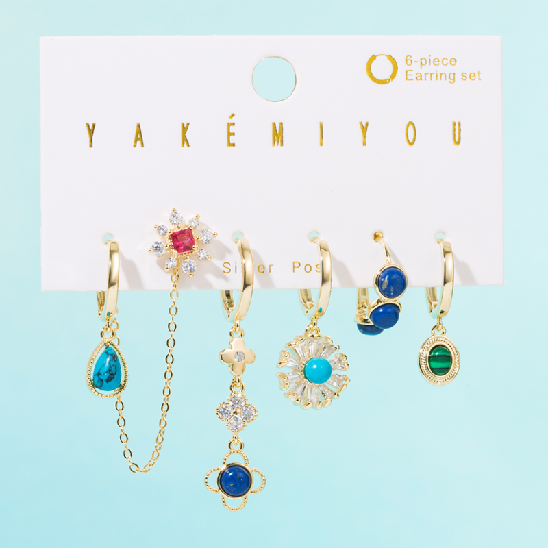 Yakemiyou Fashion Devilu0027S Eye Water Droplets Snowflake Copper Enamel Zircon Earrings 1 Set