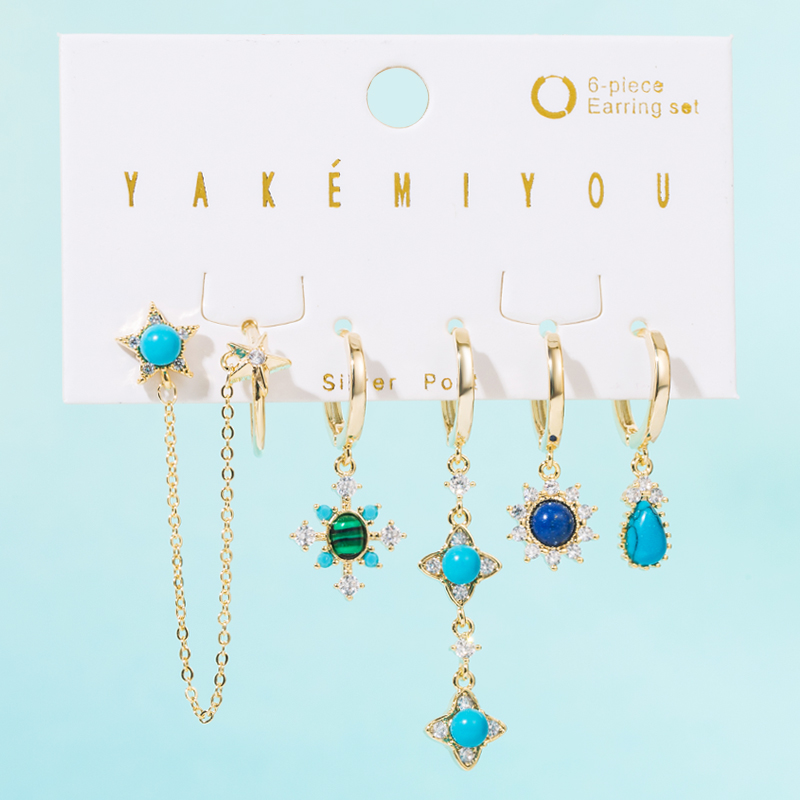 Yakemiyou Fashion Devilu0027S Eye Water Droplets Snowflake Copper Enamel Zircon Earrings 1 Set