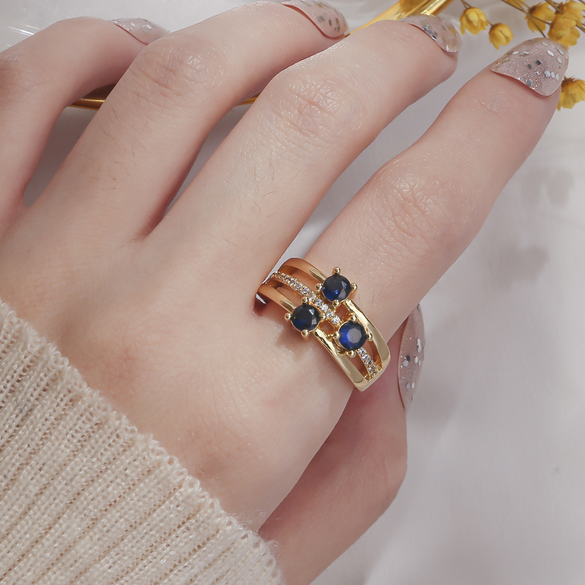 Fashion Geometric Copper Zircon Open Ring 1 Piece