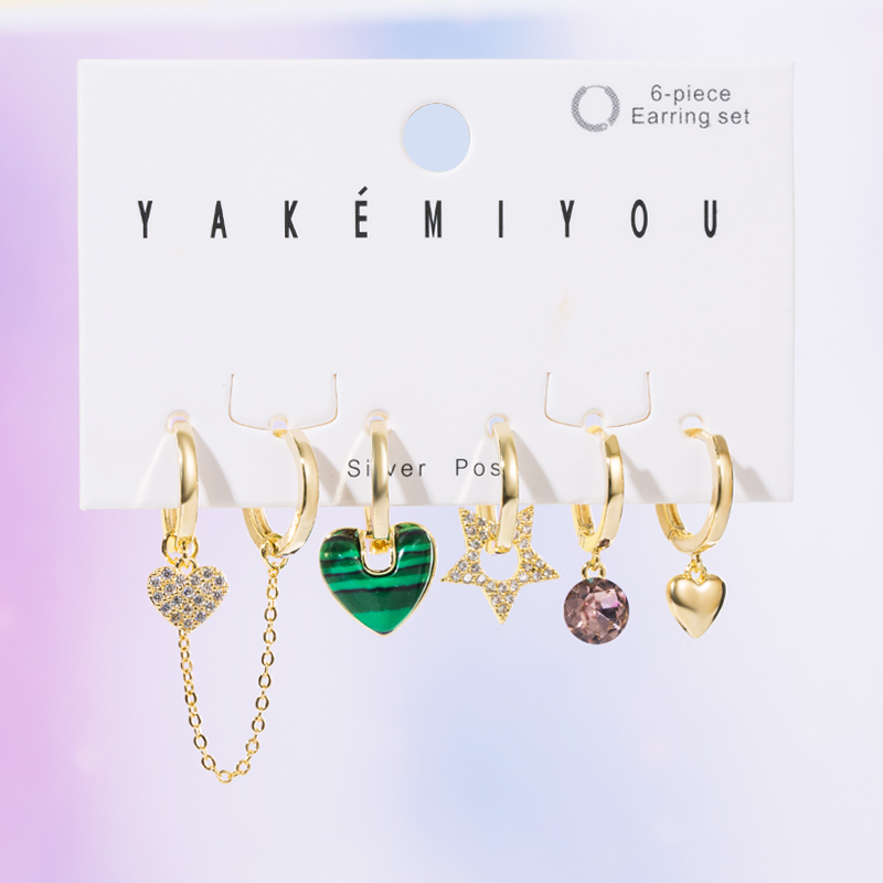 Yakemiyou Fashion Star Bear Heart Shape Copper Enamel Zircon Dangling Earrings 1 Set