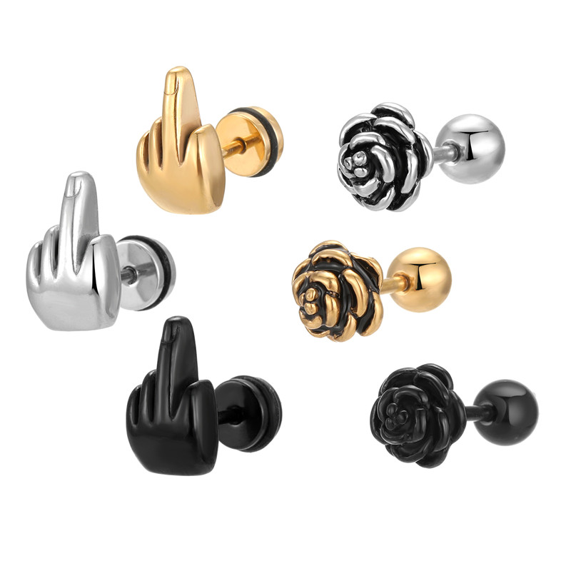 Fashion Gesture Stainless Steel Plating Ear Studs 1 Piece