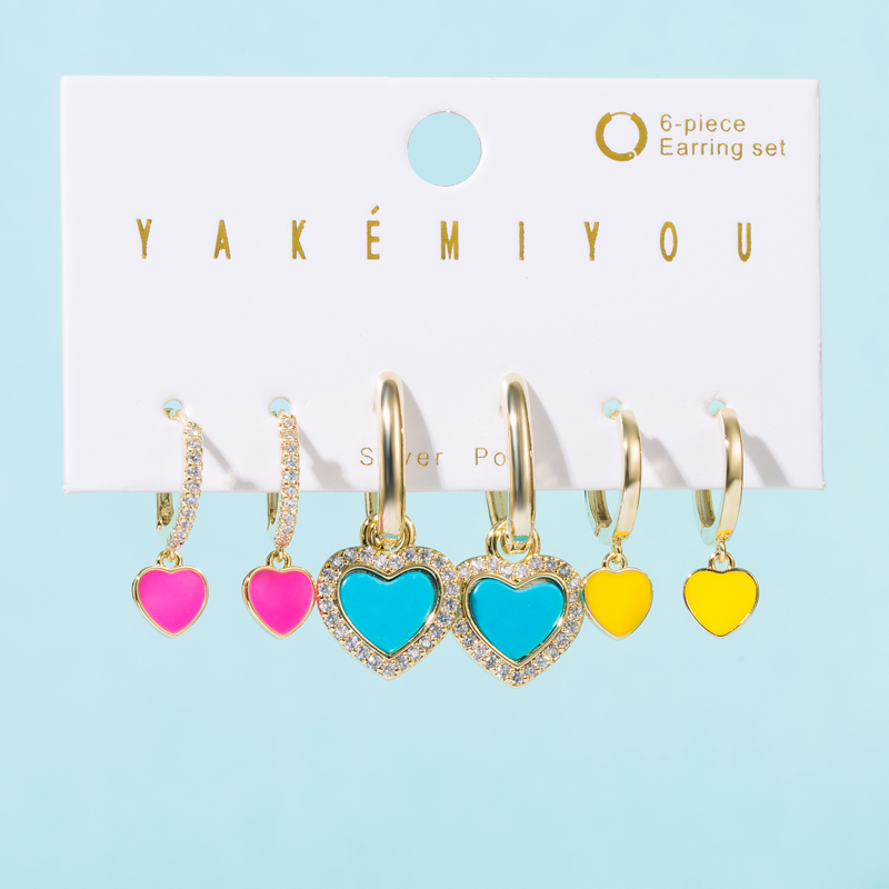 Yakemiyou Classic Style Heart Shape Flower Copper Enamel Zircon Dangling Earrings Drop Earrings 1 Se