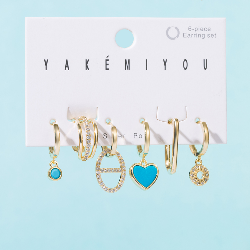 Yakemiyou Classic Style Heart Shape Flower Copper Enamel Zircon Dangling Earrings Drop Earrings 1 Se