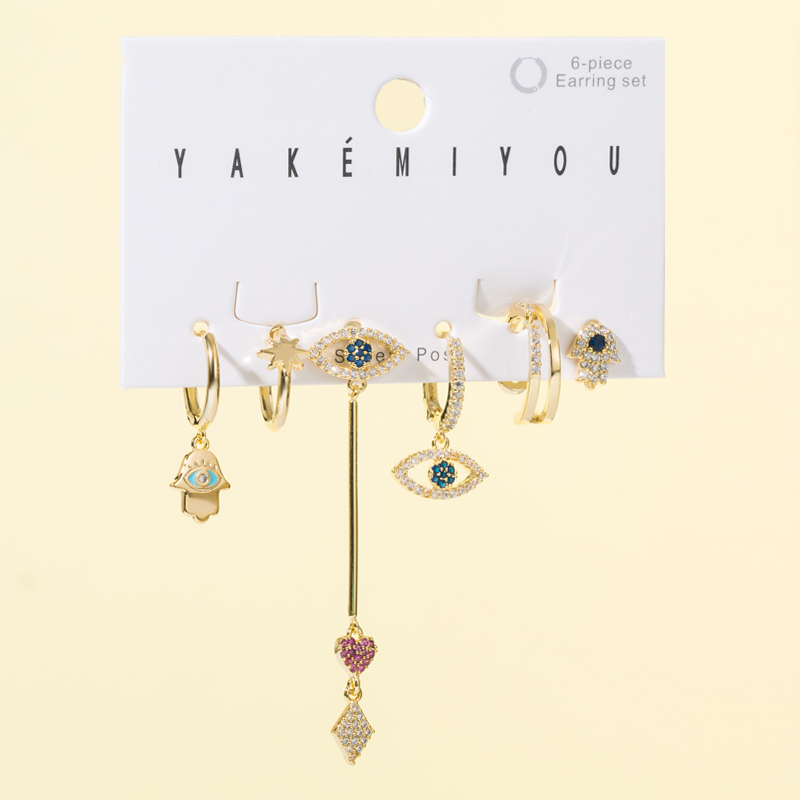 Yakemiyou Fashion Devilu0027S Eye Hand Of Fatima Copper Enamel Gold Plated Zircon Drop Earrings 1 Se