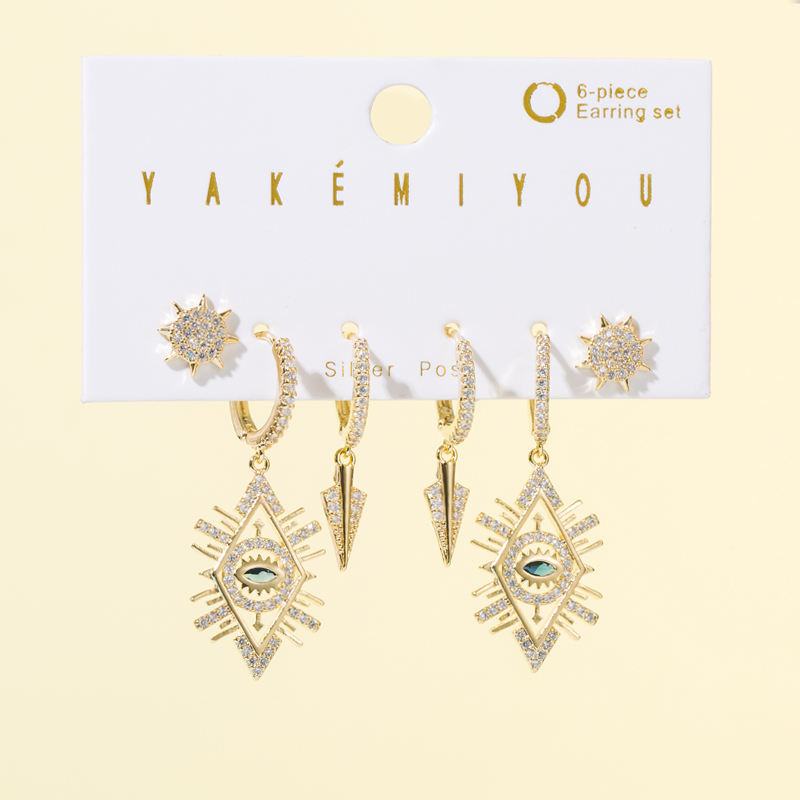 Yakemiyou Fashion Devilu0027S Eye Hand Of Fatima Copper Enamel Gold Plated Zircon Drop Earrings 1 Se