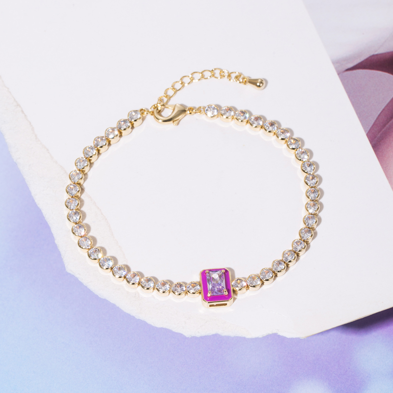 Fashion Geometric Copper Enamel Gold Plated Zircon Bracelets 1 Piece