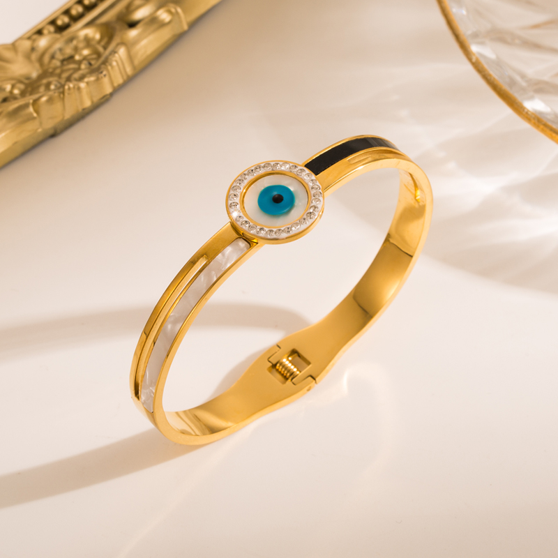 Fashion Devilu0027S Eye Stainless Steel Gold Plated Rhinestones Bangle 1 Piece