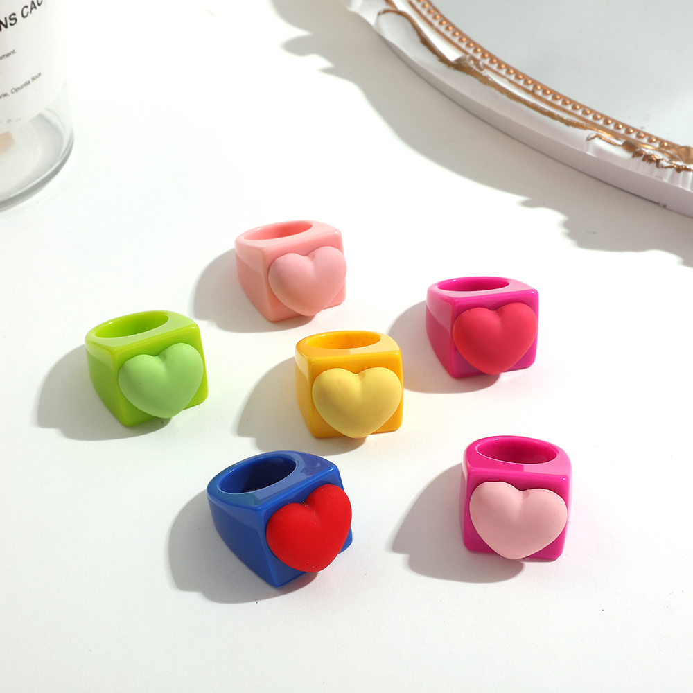 Fashion Heart Shape Synthetic Resin Inlay Resin Womenu0027S Rings 1 Piece