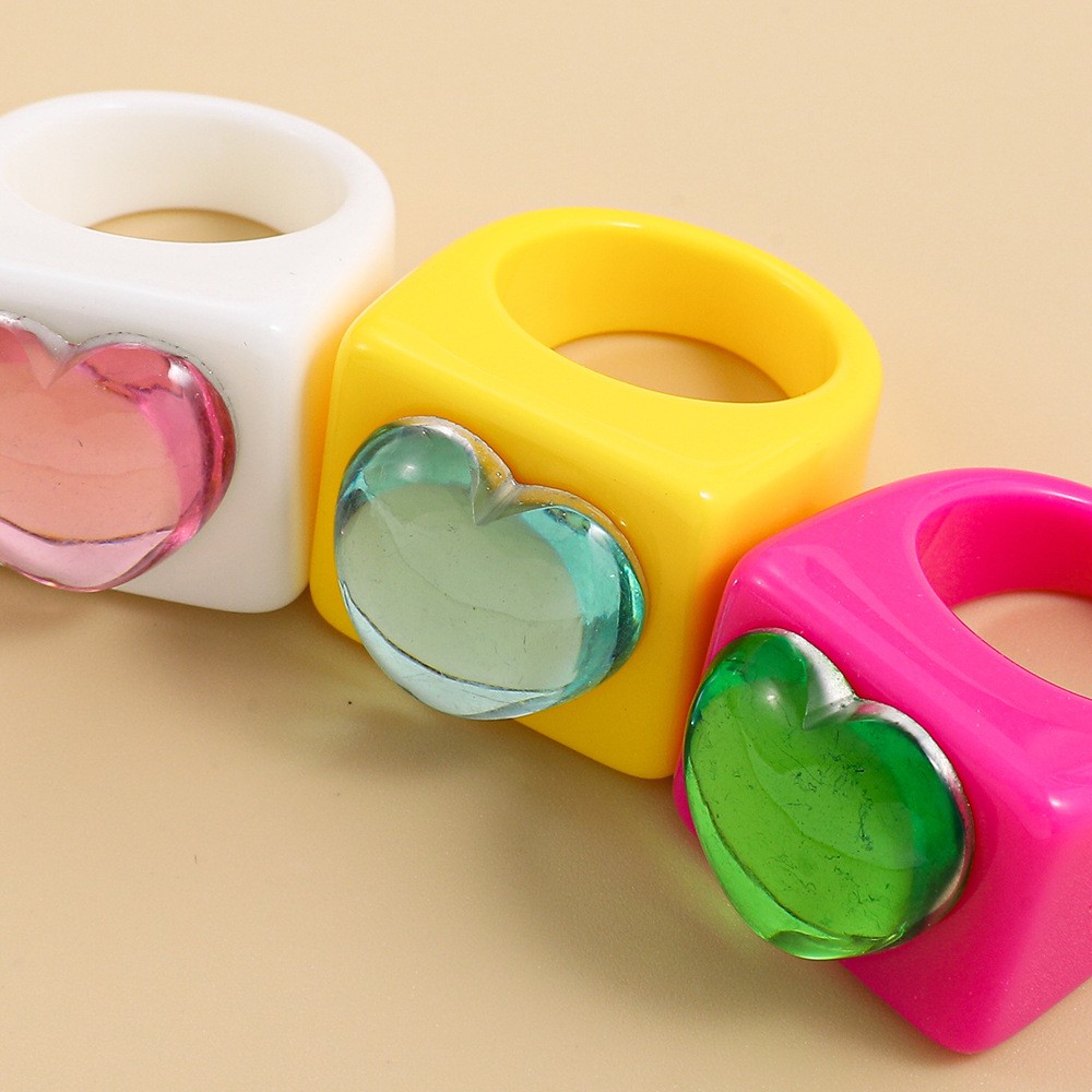 Fashion Heart Shape Synthetic Resin Inlay Resin Womenu0027S Rings 1 Piece