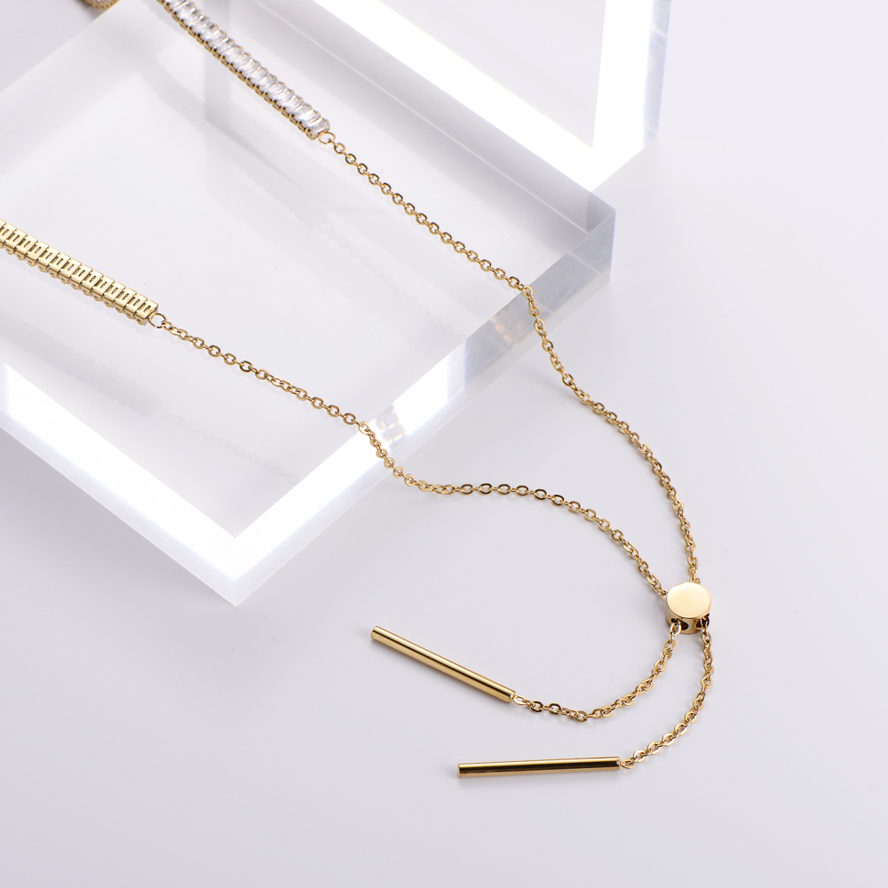 Hip-Hop Geometric Stainless Steel Gold Plated Rhinestones Pendant Necklace 1 Piece