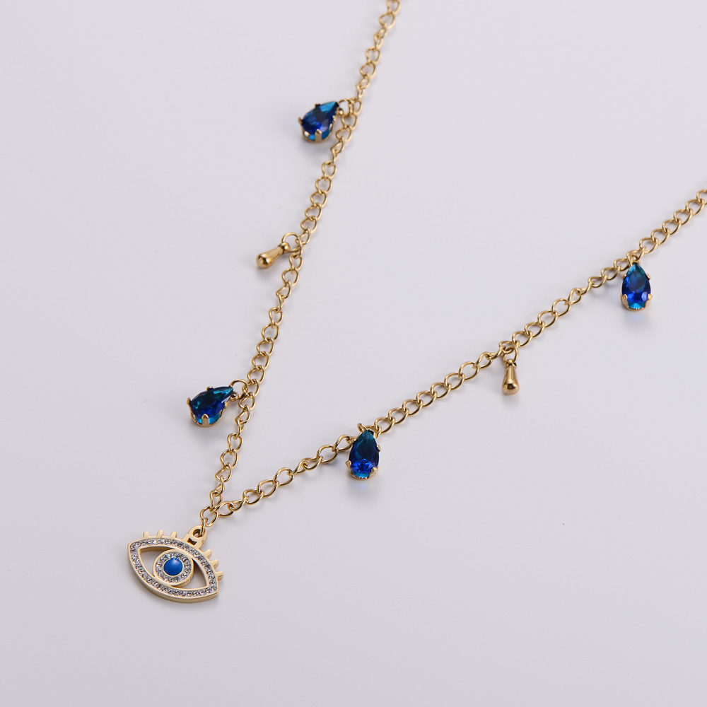 Elegant Devilu0027S Eye Stainless Steel Gold Plated Rhinestones Pendant Necklace 1 Piece