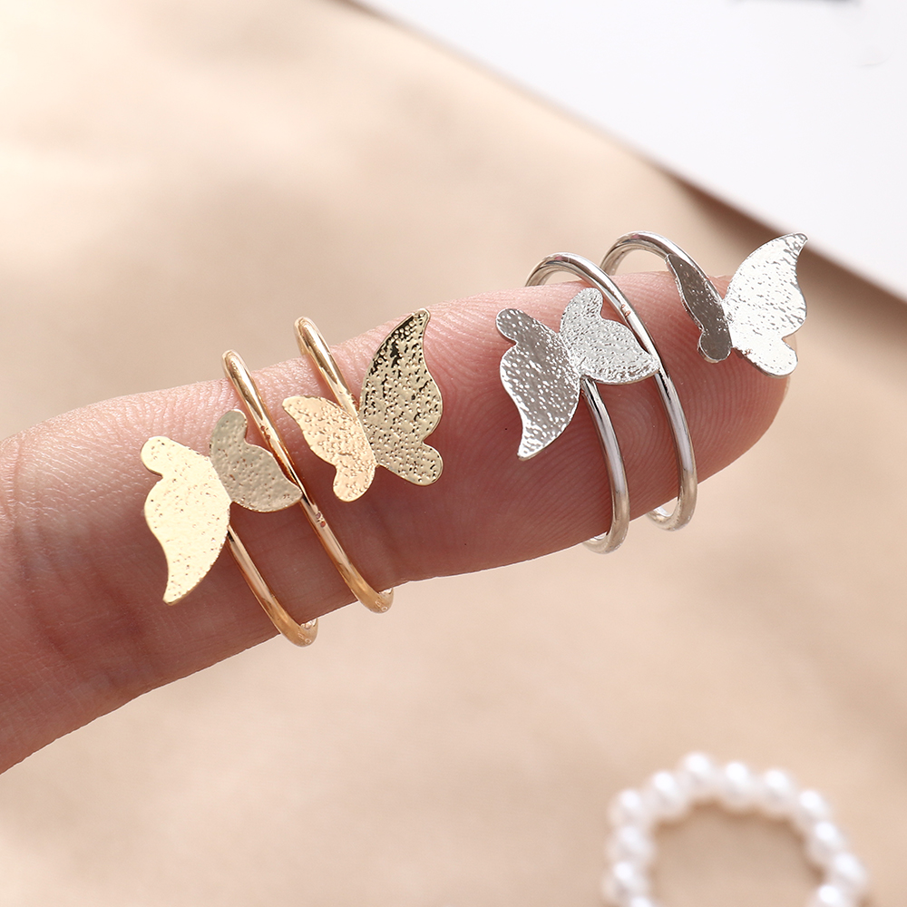 Fashion Butterfly Metal Beaded Artificial Pearls Womenu0027S Rings 4 Piece Set