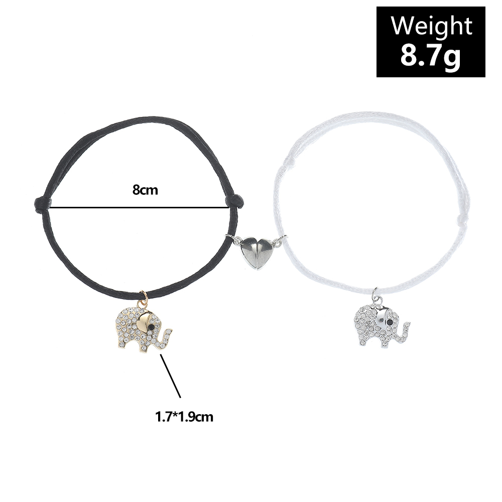 Romantic Heart Shape Elephant Metal Plating Artificial Diamond Couple Bracelets 1 Set