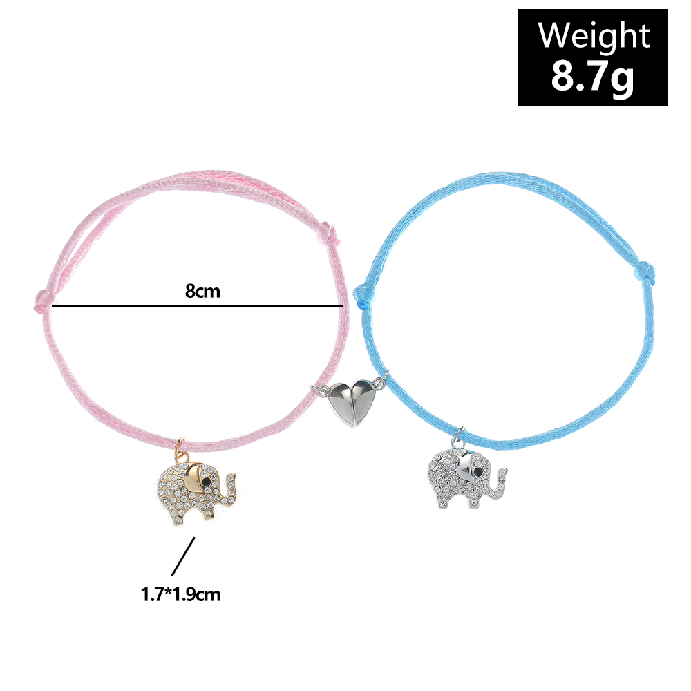 Romantic Heart Shape Elephant Metal Plating Artificial Diamond Couple Bracelets 1 Set