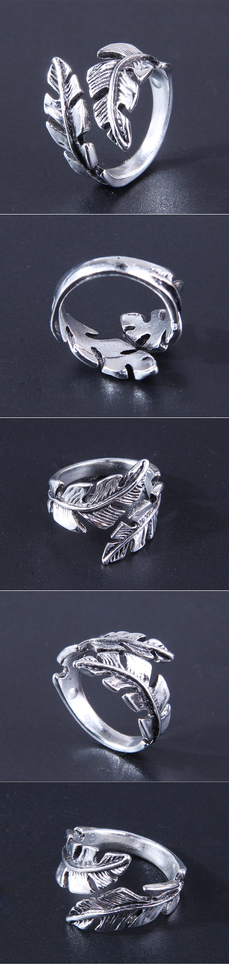 Retro Leaves Alloy Plating Unisex Open Ring 1 Piece