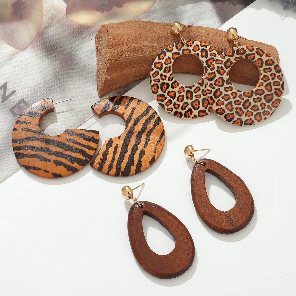 Retro Zebra Leopard Wood Womenu0027S Drop Earrings 1 Pair