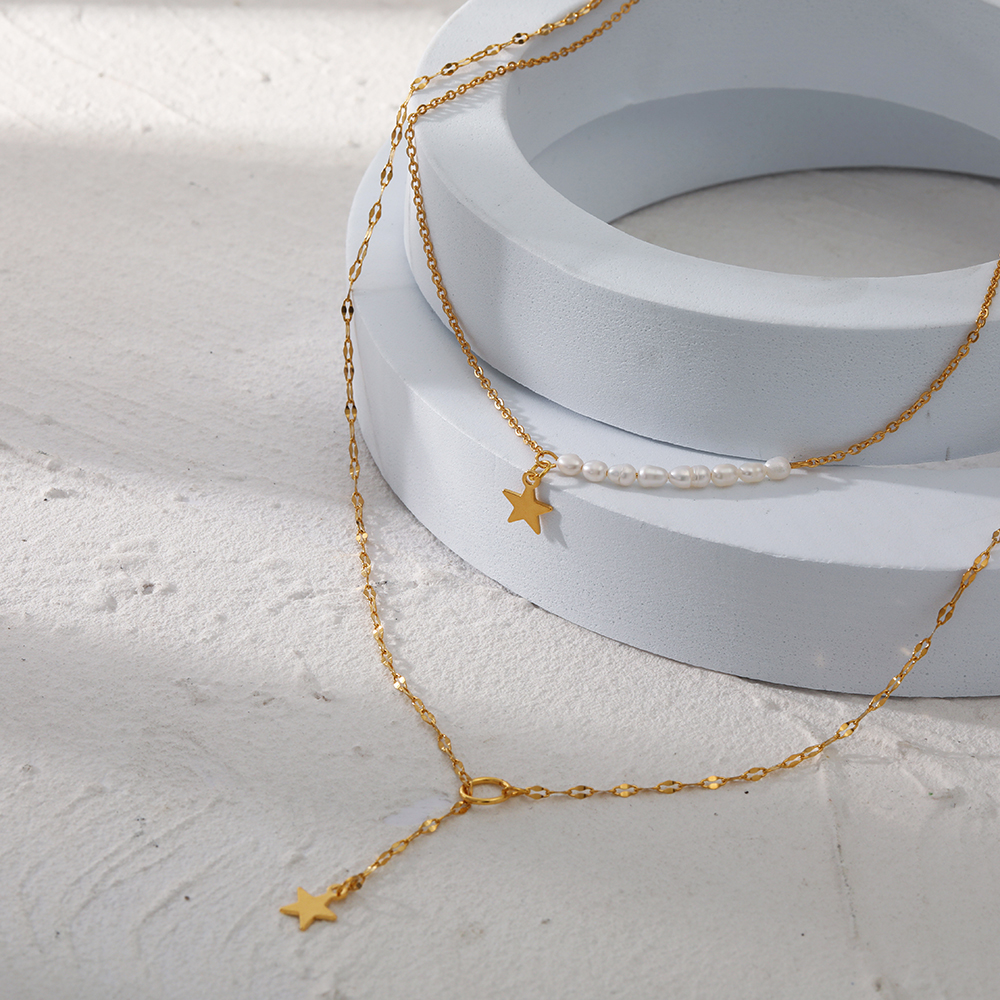 Simple Style Star Stainless Steel Gold Plated Artificial Pearls Layered Necklaces 1 Piece