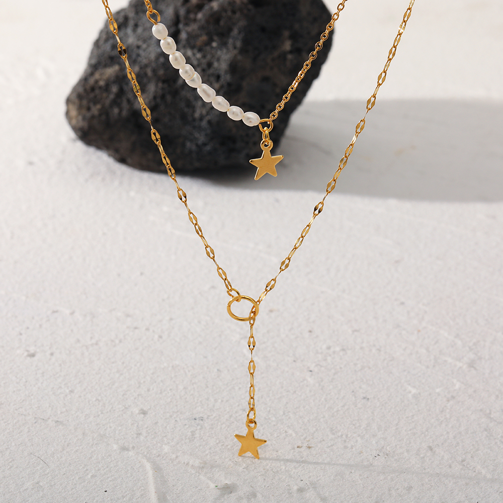 Simple Style Star Stainless Steel Gold Plated Artificial Pearls Layered Necklaces 1 Piece