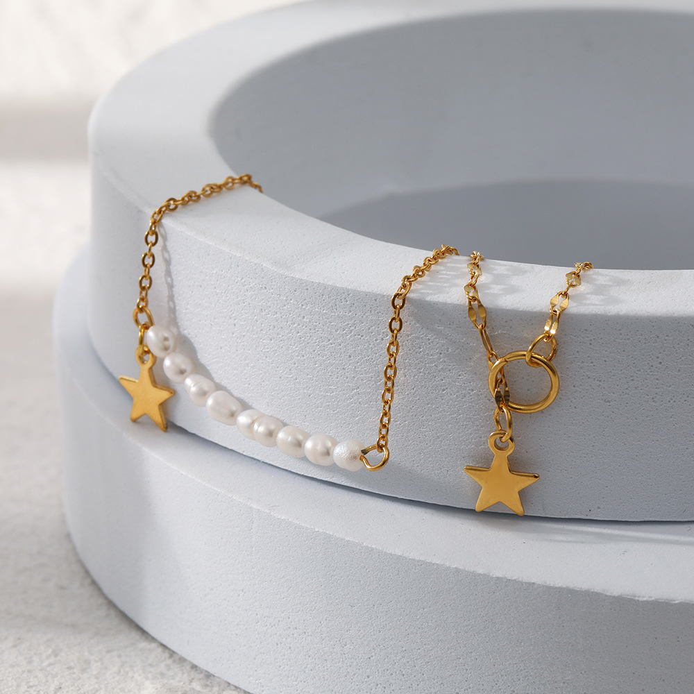 Simple Style Star Stainless Steel Gold Plated Artificial Pearls Layered Necklaces 1 Piece