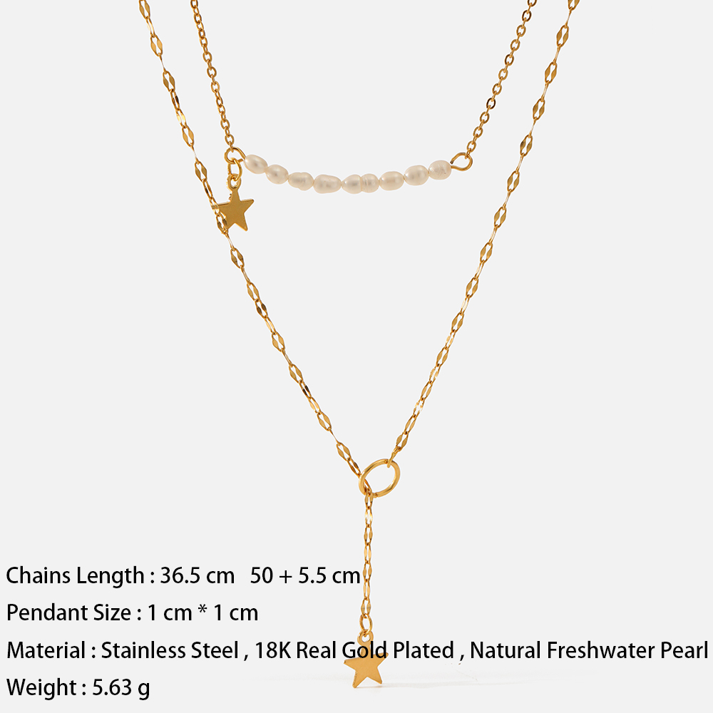 Simple Style Star Stainless Steel Gold Plated Artificial Pearls Layered Necklaces 1 Piece