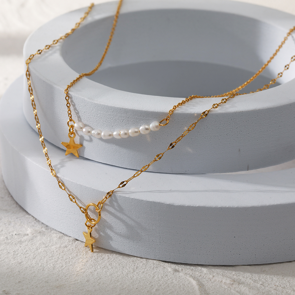 Simple Style Star Stainless Steel Gold Plated Artificial Pearls Layered Necklaces 1 Piece