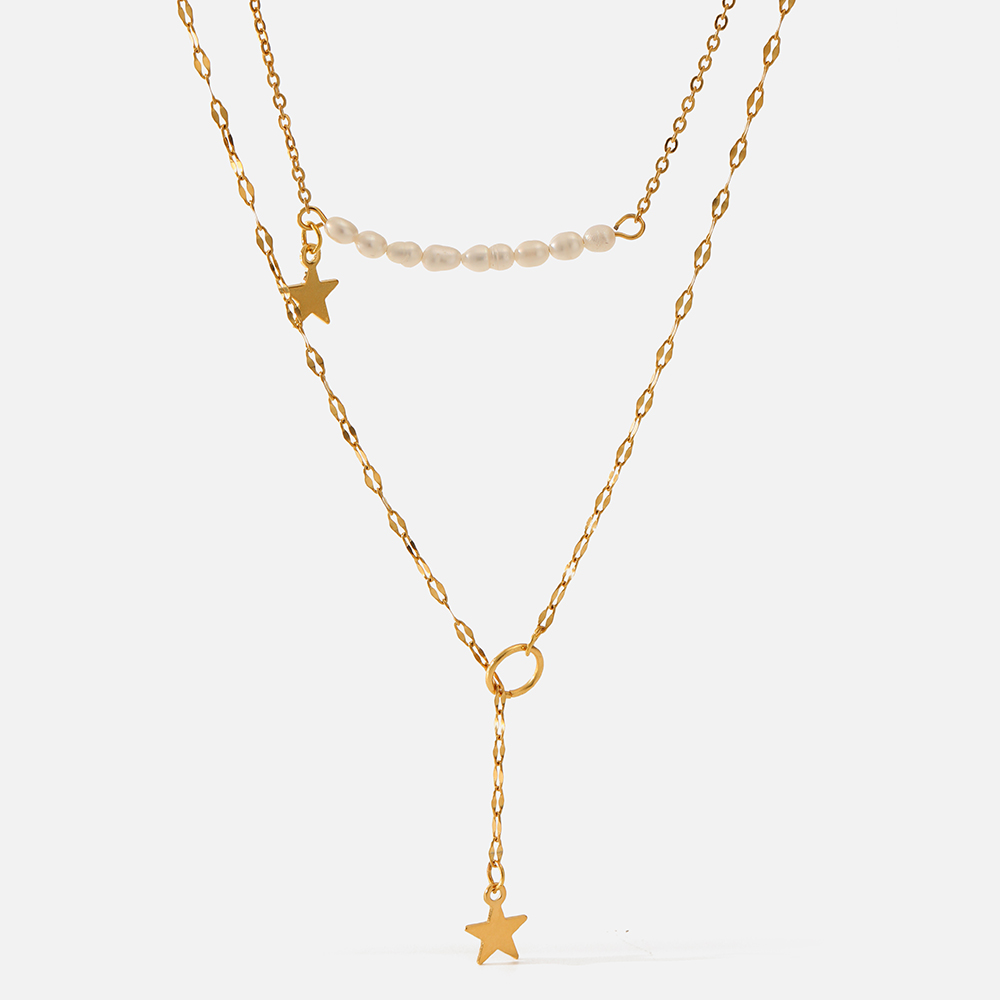 Simple Style Star Stainless Steel Gold Plated Artificial Pearls Layered Necklaces 1 Piece
