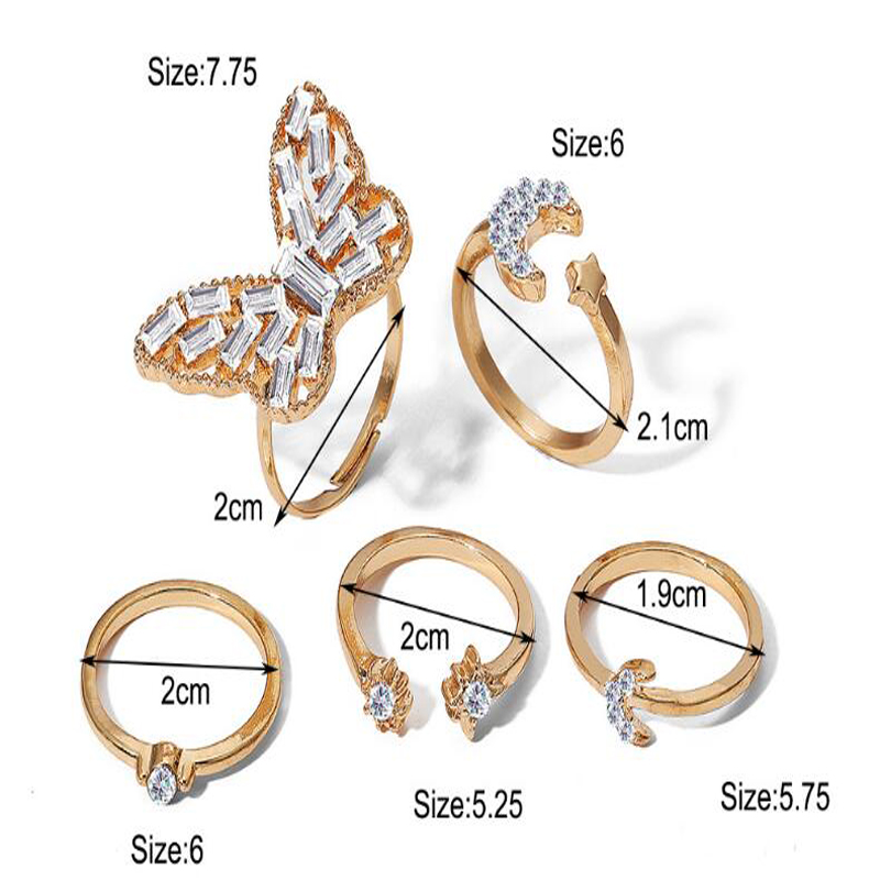 Retro Star Heart Shape Butterfly Alloy Carving Womenu0027S Rings 8 Pieces