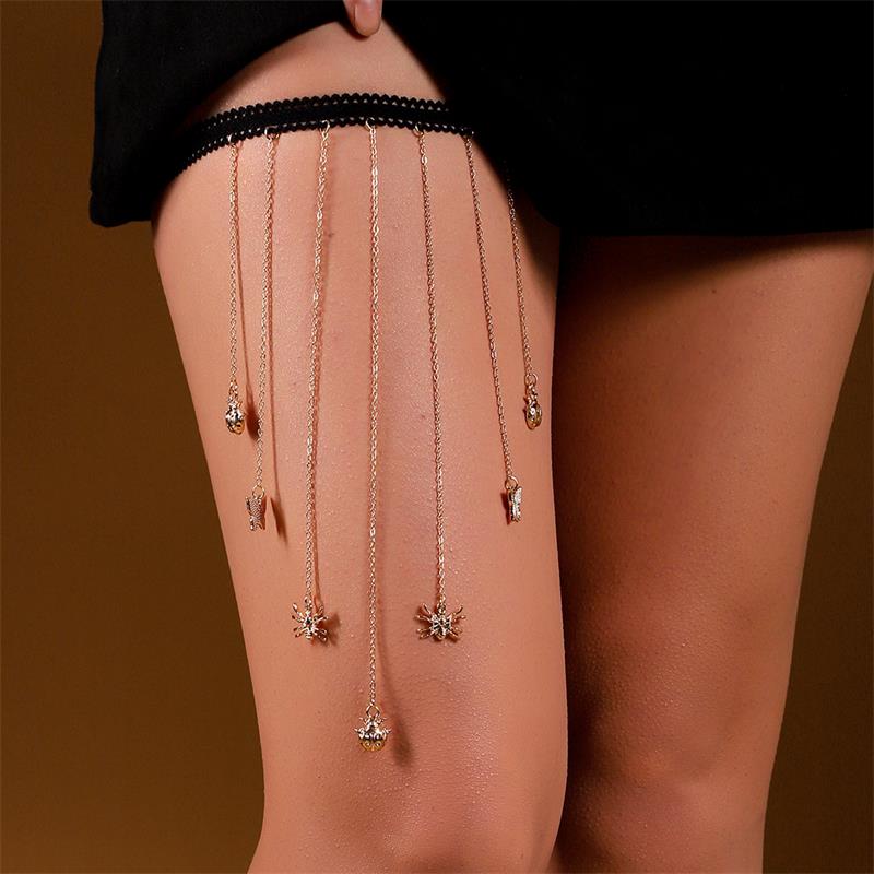 Hip-Hop Snake Spider Butterfly Alloy Tassel Rhinestones Womenu0027S Leg Chain 1 Piece