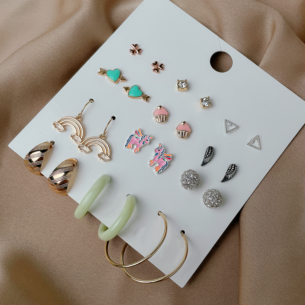 Sweet Ice Cream Rainbow Snowflake Alloy Rhinestone Womenu0027S Earrings 1 Set