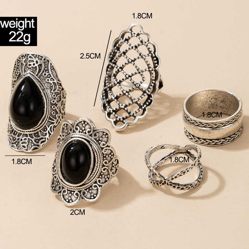 Retro Grid Alloy Enamel Hollow Out Womenu0027S Rings 5 Piece Set