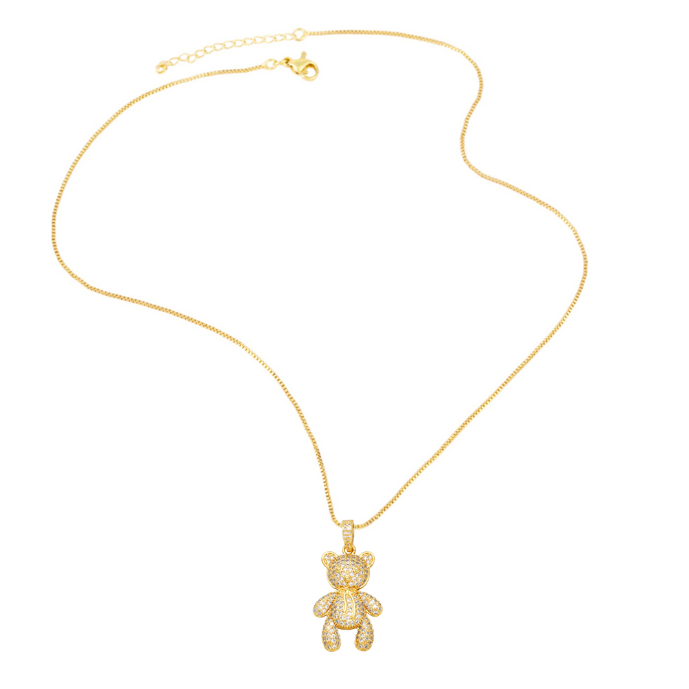 Simple Style Dog Bear Copper Gold Plated Zircon Pendant Necklace 1 Piece