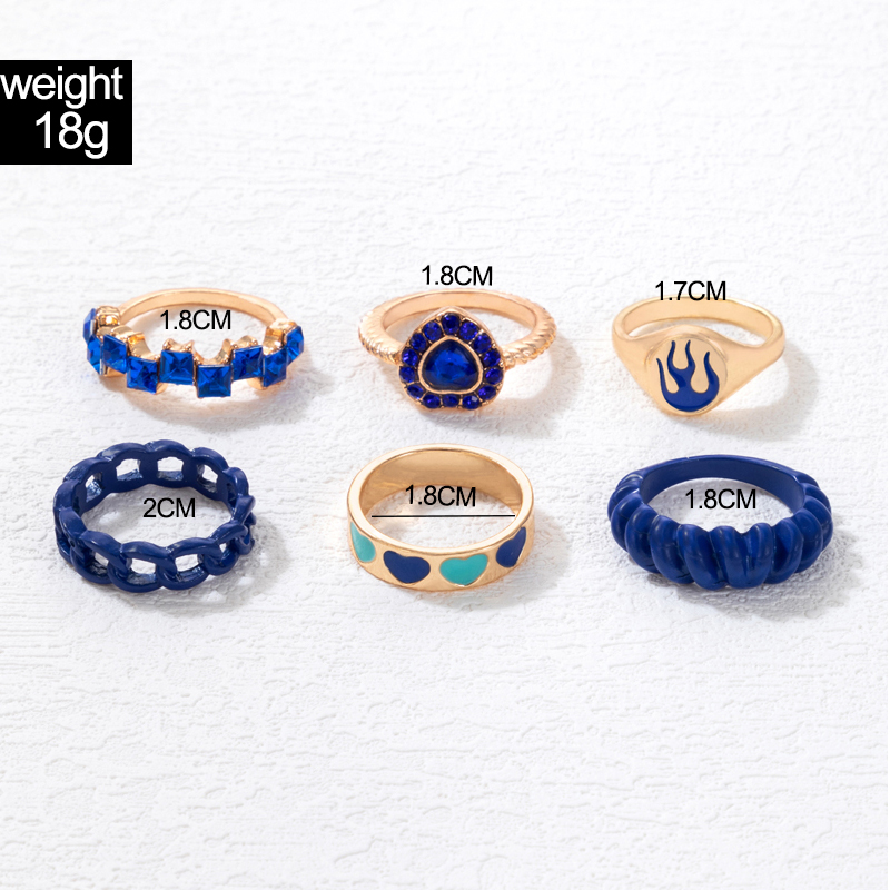 Fashion Heart Shape Alloy Inlay Zircon Womenu0027S Rings 6 Pieces