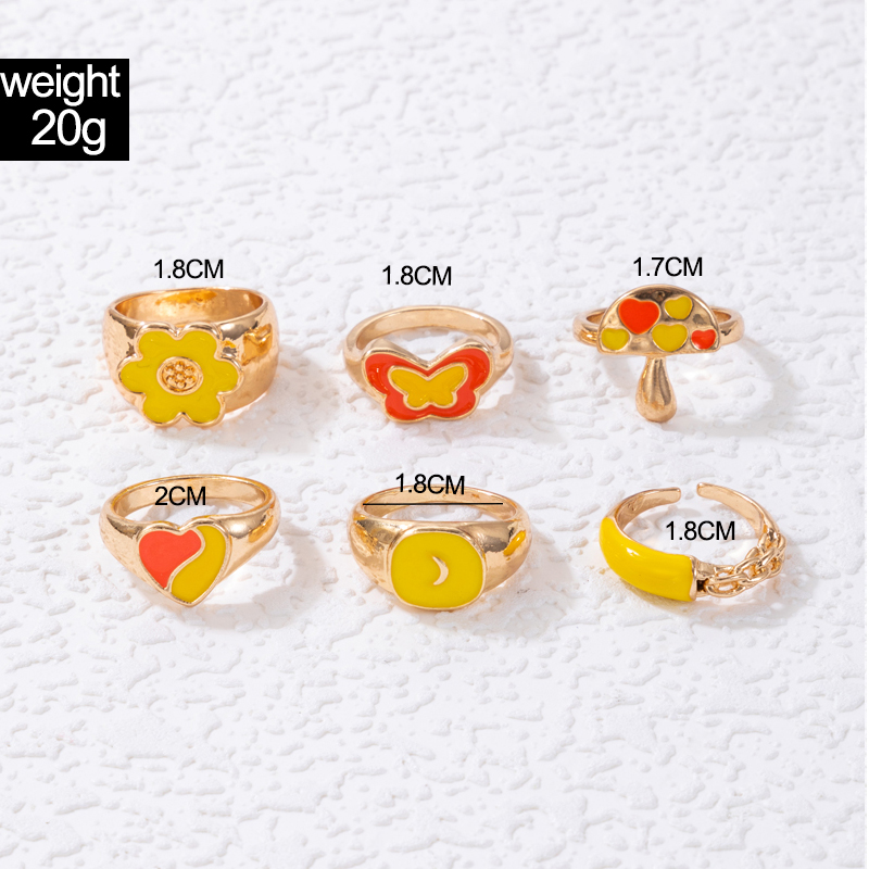 Fashion Heart Shape Snake Butterfly Alloy Enamel Plating Rhinestones Womenu0027S Rings 1 Set