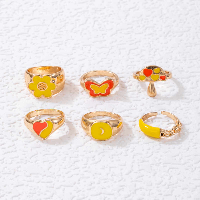 Fashion Heart Shape Snake Butterfly Alloy Enamel Plating Rhinestones Womenu0027S Rings 1 Set