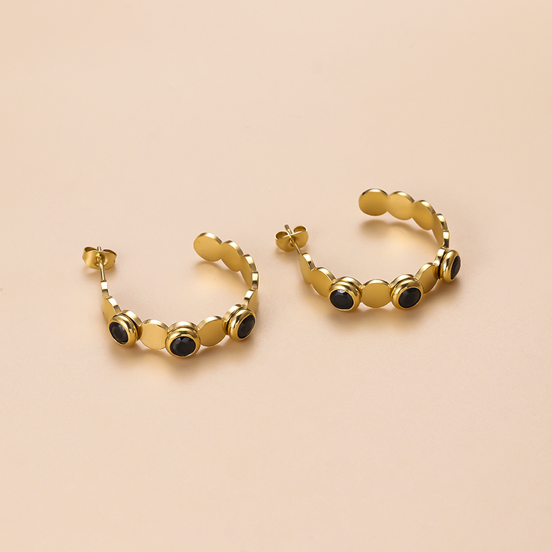 Simple Style C Shape Stainless Steel Inlay Zircon Ear Studs 1 Pair