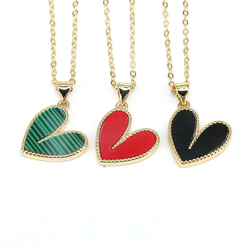 Simple Style Geometric Heart Shape Copper Enamel Gold Plated Pendant Necklace 1 Piece