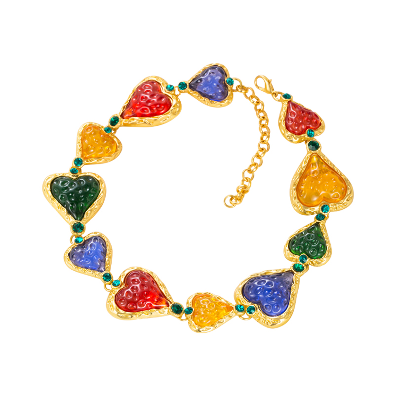 Retro Heart Shape Alloy Resin Inlay Resin Womenu0027S Choker 1 Piece