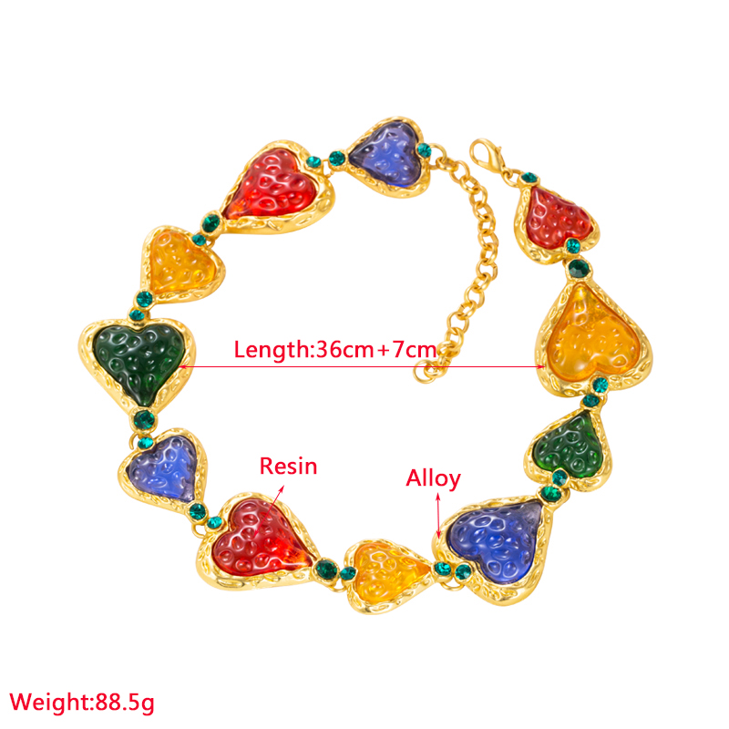 Retro Heart Shape Alloy Resin Inlay Resin Womenu0027S Choker 1 Piece