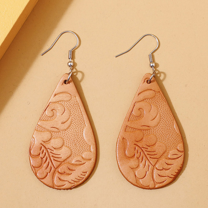 Retro Water Droplets Pu Leather Printing Womenu0027S Drop Earrings 1 Pair